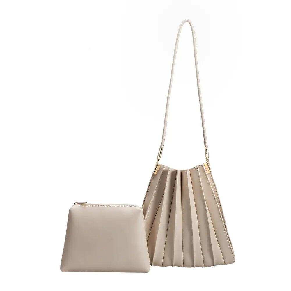 Carrie Pleated Vegan Shoulder Bag - Bone