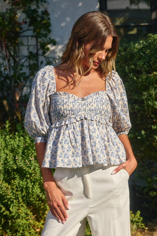 South France Babydoll Puff Sleeve Top