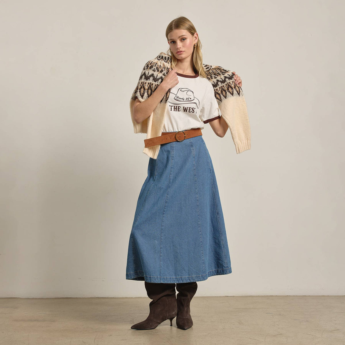 Miranda A-Line Denim Long Skirt