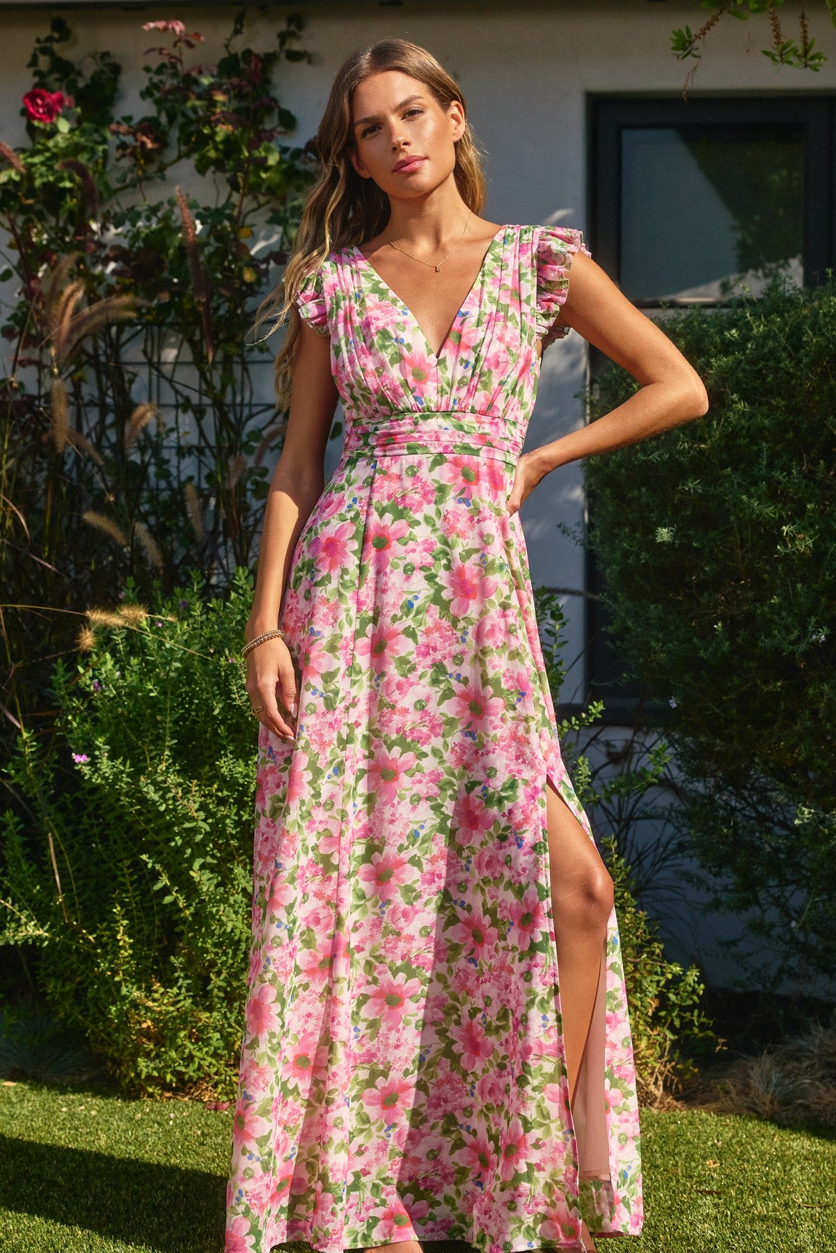 Send Love Plunging Tuck Maxi Dress