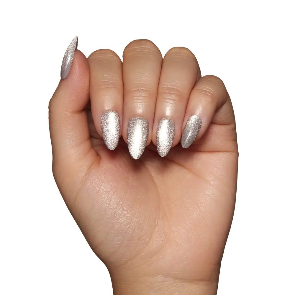 Oslo Press-On Nails | Short Almond | Silver Glossy Nails