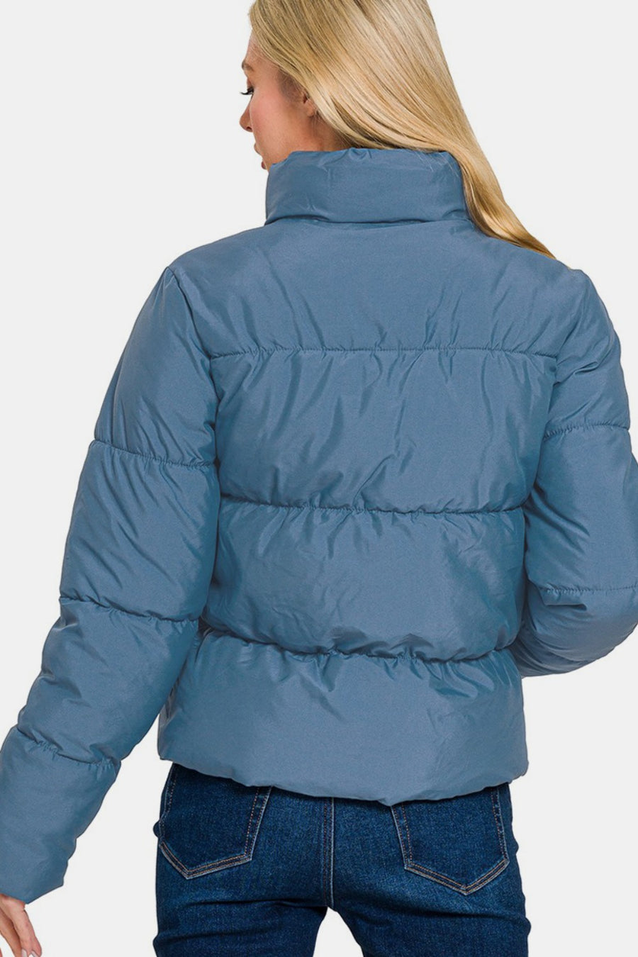 Jasmine Turtleneck Puffer Jacket - Dusty Blue