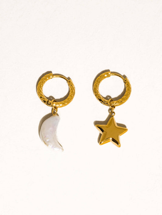 Tillyn 18K Gold Non-Tarnish Mismatch Moon and Star Earrings