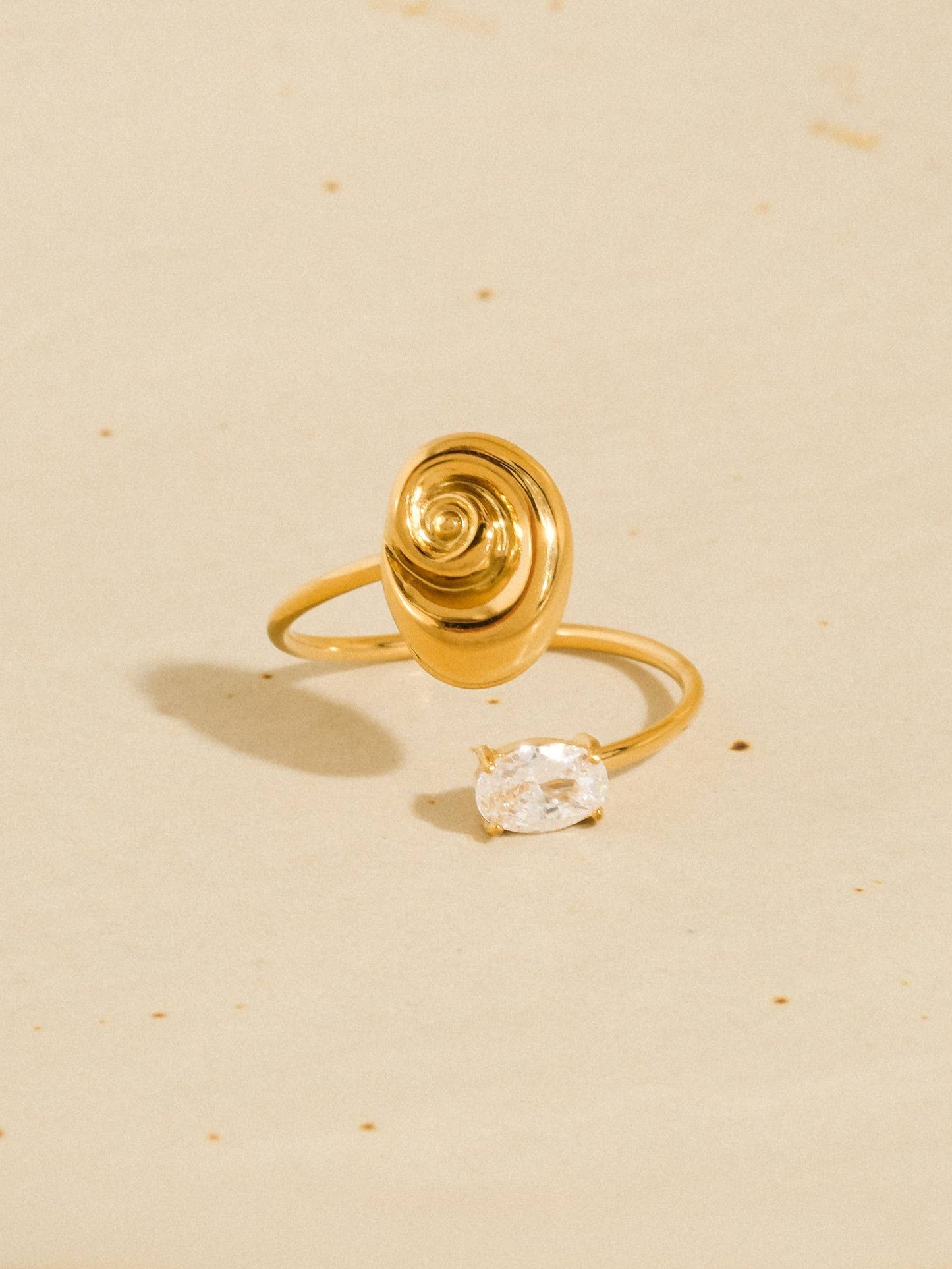 Solenya 18K Gold Non-Tarnish Seashell CZ Statement Ring