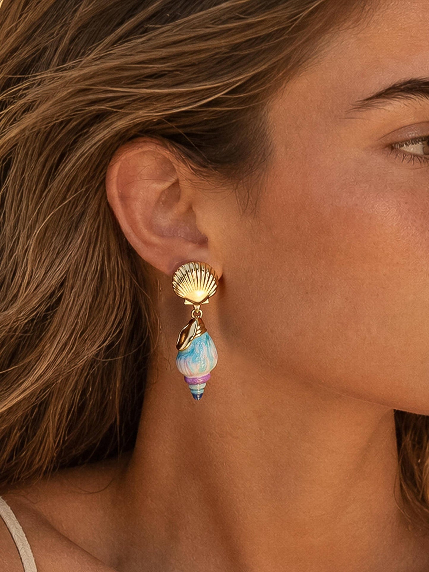 Corail 18K Gold Vintage Coastal Shell Drop Earrings