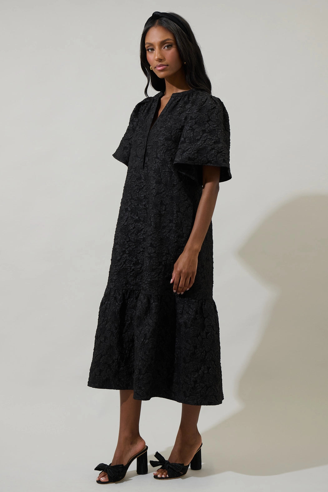 Ely Jacquard Floral Midi Dress - One Left!
