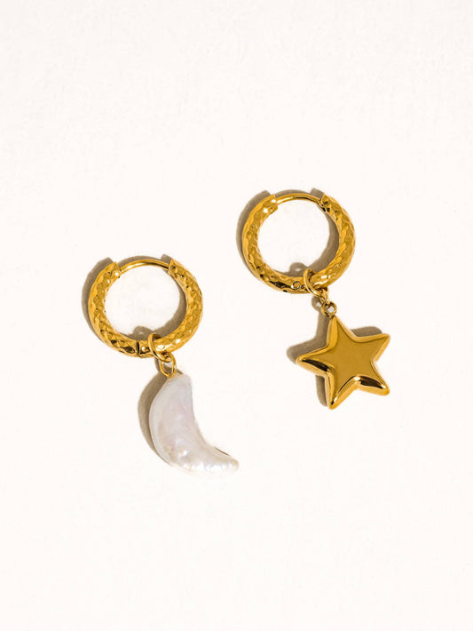 Tillyn 18K Gold Non-Tarnish Mismatch Moon and Star Earrings