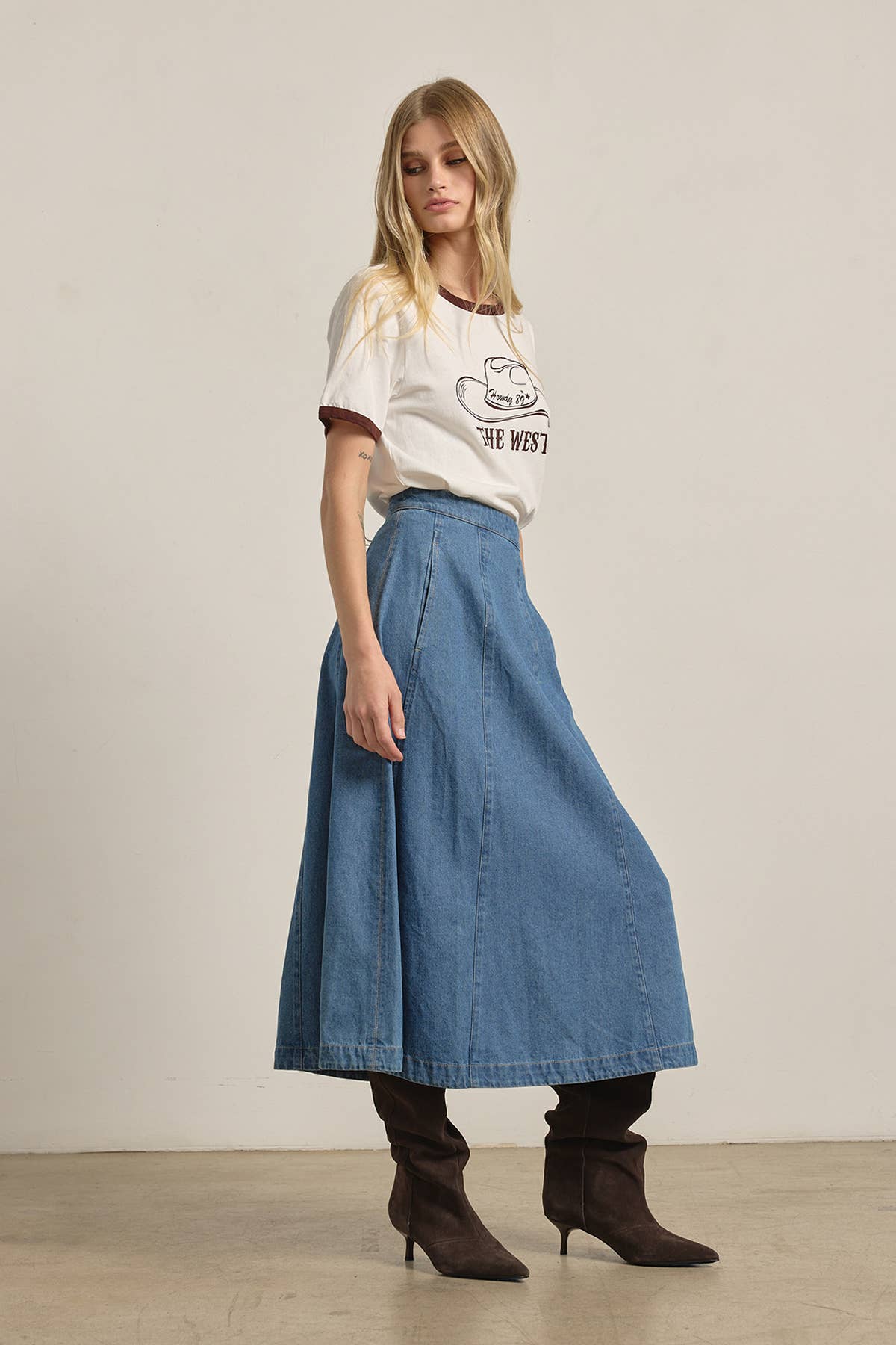 Miranda A-Line Denim Long Skirt