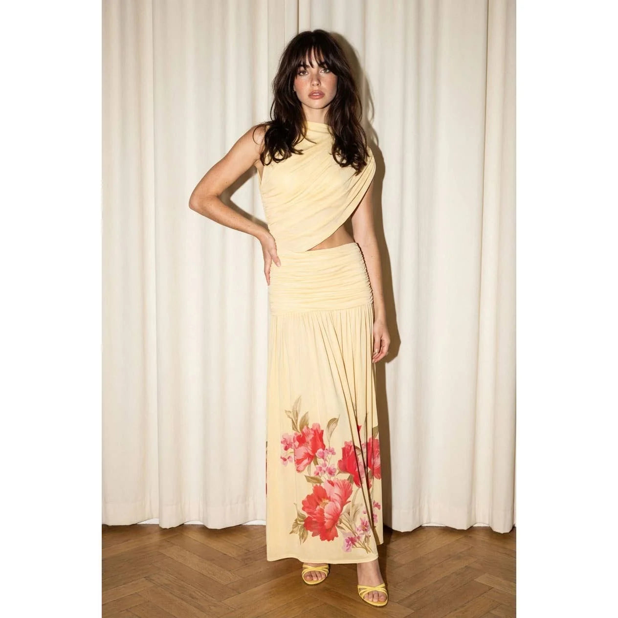 Augustine Floral Hem Draped Maxi Dress