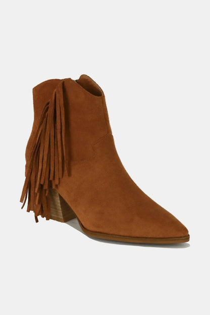 Marta Suede Fringe Ankle Boots - Caramel