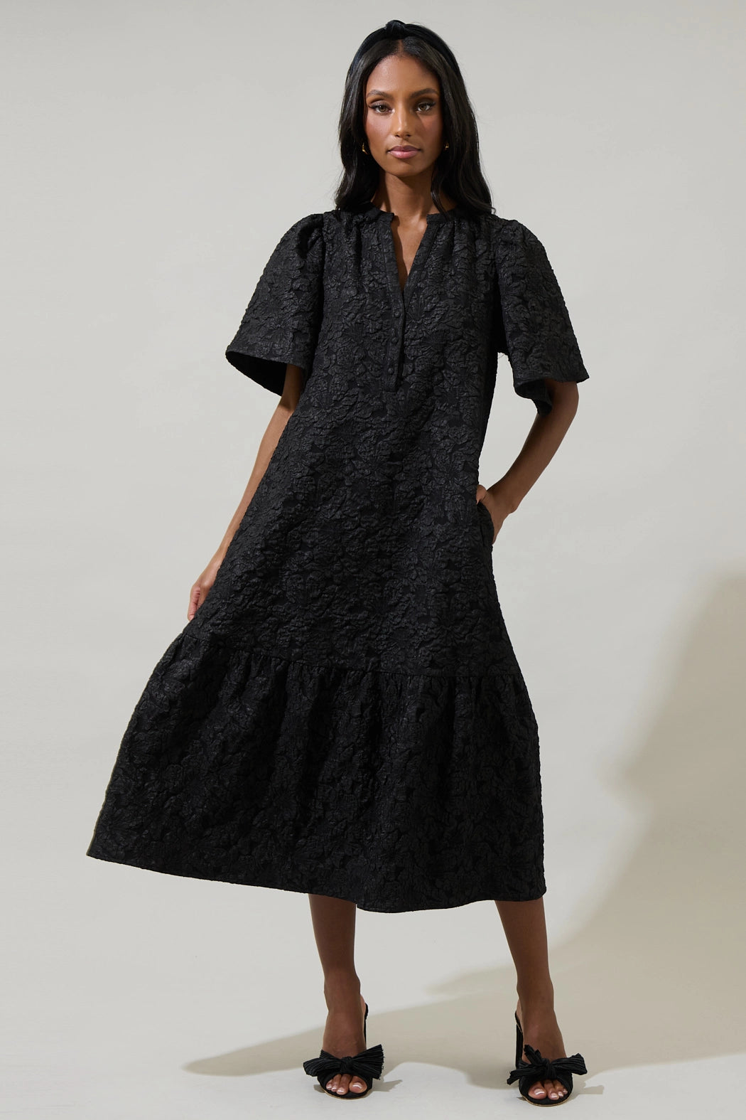 Ely Jacquard Floral Midi Dress - One Left!