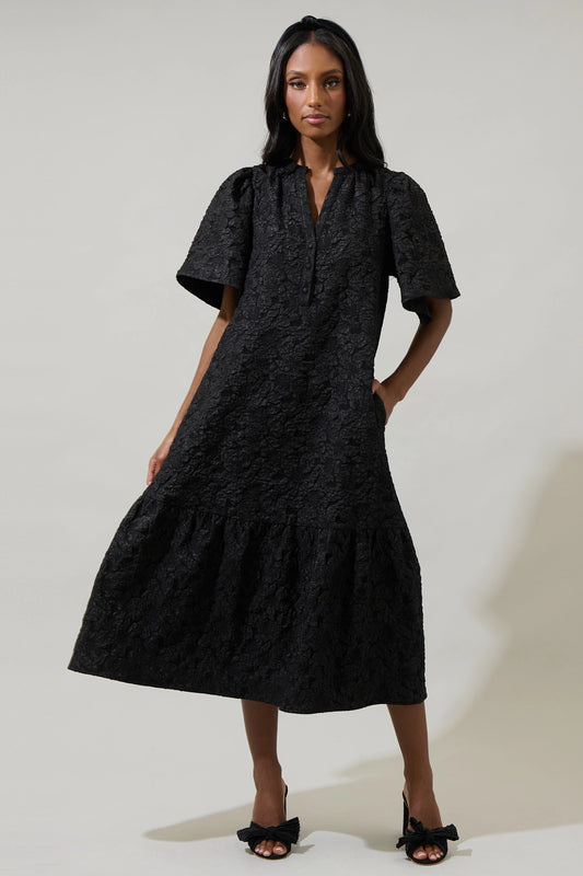 Ely Jacquard Floral Midi Dress