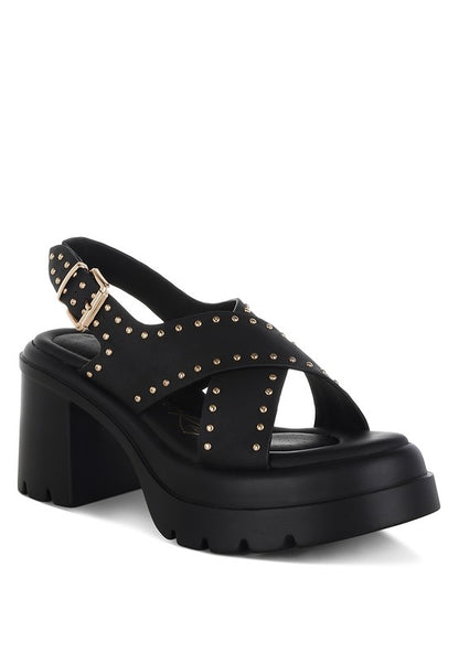 Nambo Stud Embellished Block Heel Sandals