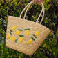 Tropical Lemon Embroidered Straw Tote