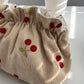 Corduroy Cherry Bow Cosmetic Bag