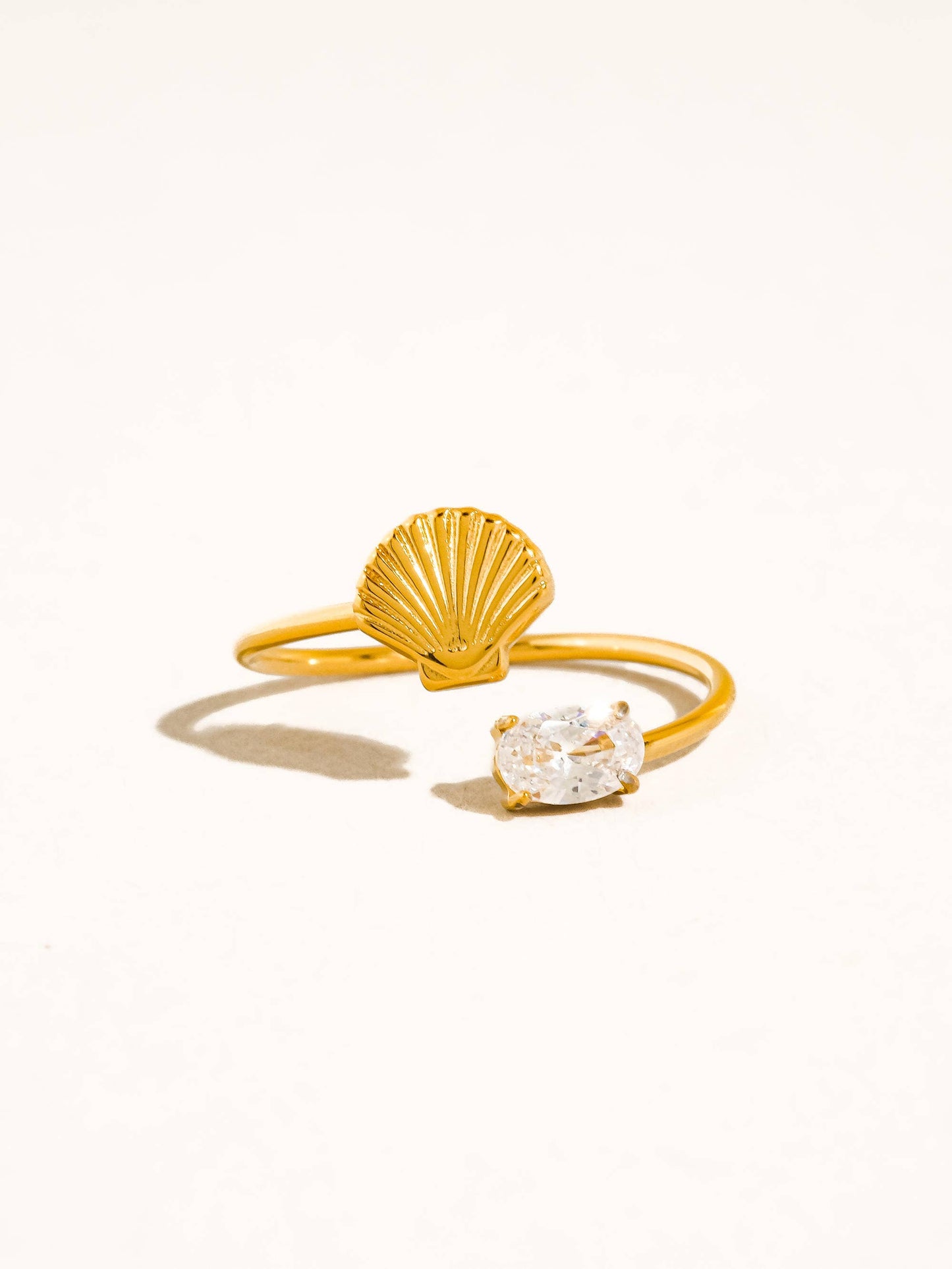 Lumirae 18K Gold Non-Tarnish Shell CZ Open Ring