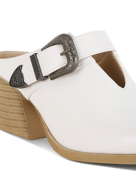 Holler Carved Buckle Statement Mules