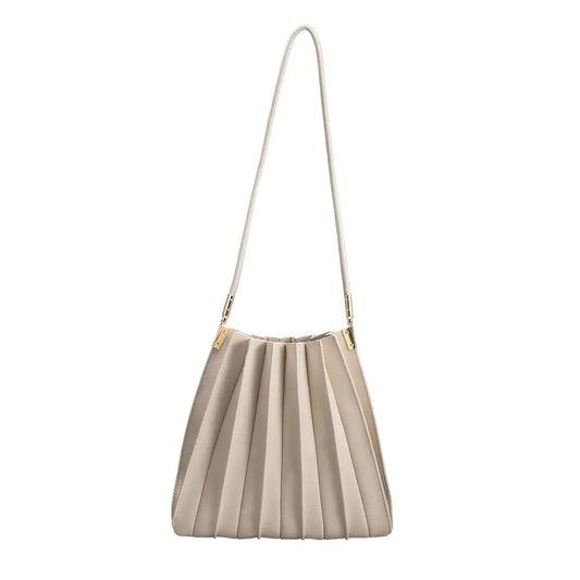 Carrie Pleated Vegan Shoulder Bag - Bone