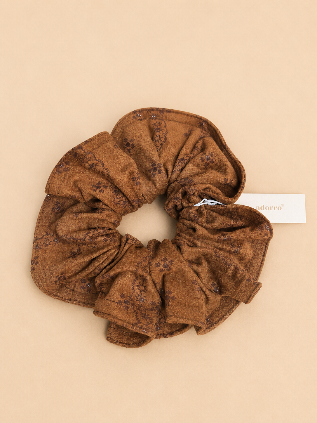 Brown Eyelet and Faux Suede Floral Mega Scrunchies