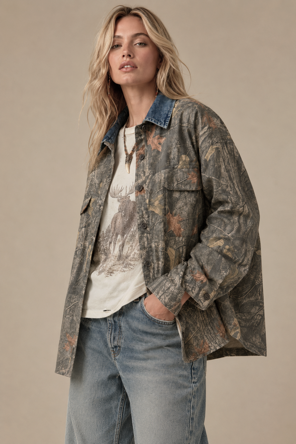 Mesa Denim Collar Camo Shacket