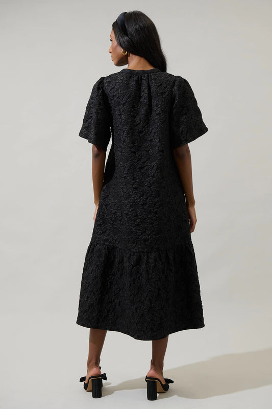 Ely Jacquard Floral Midi Dress