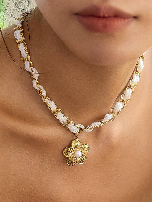 Journey 18K Gold Non-Tarnish Floral Chain Pendant Necklace