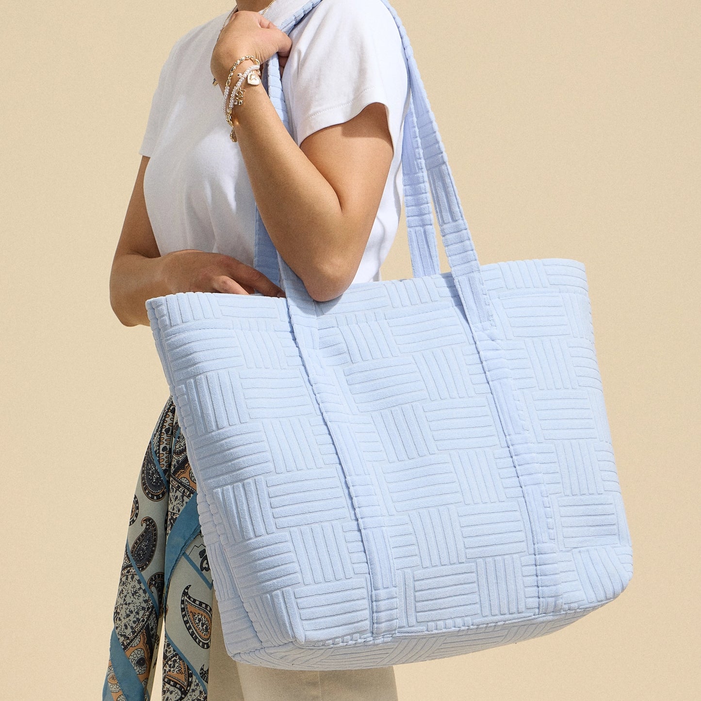Luxe Terry Grid Pattern Tote & Beach Bag