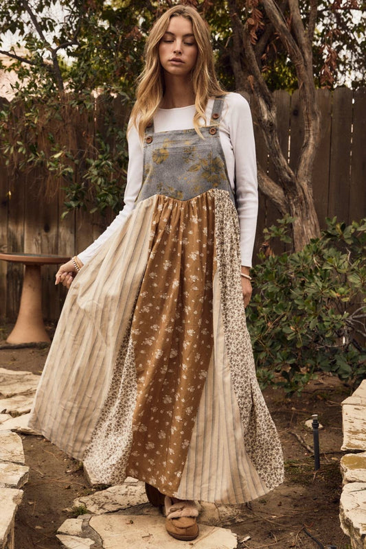 Sienna Mixed Floral Print Overall Maxi Dress