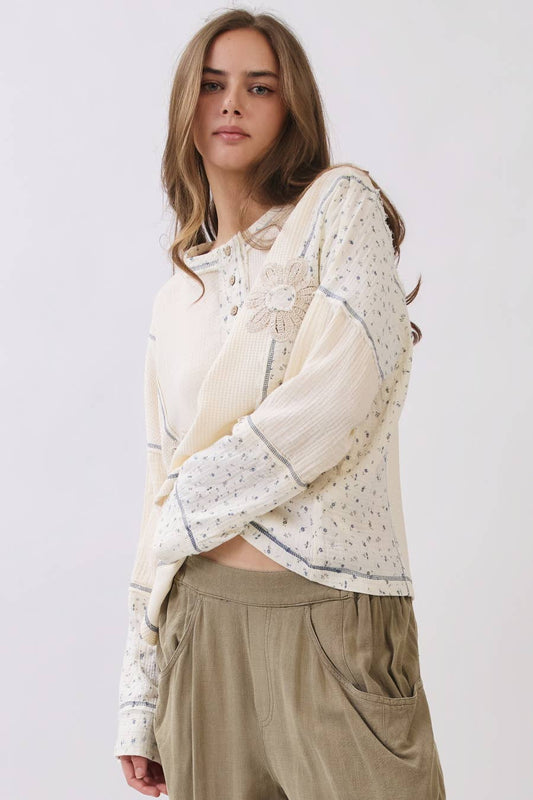 Florence Mixed Media Thermal Knit Top
