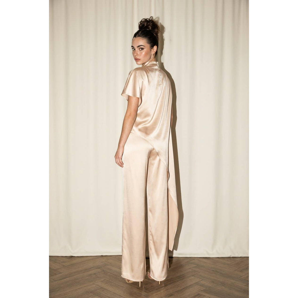 Eyes On Me Satin Drape Neck Tunic Set