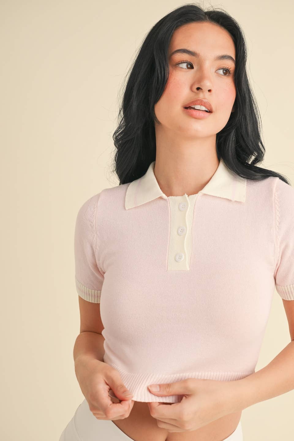 Harper Knit Cropped Polo Shirt