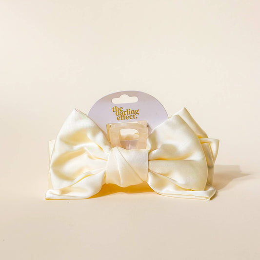 Satin Bow Claw Clip - Cream