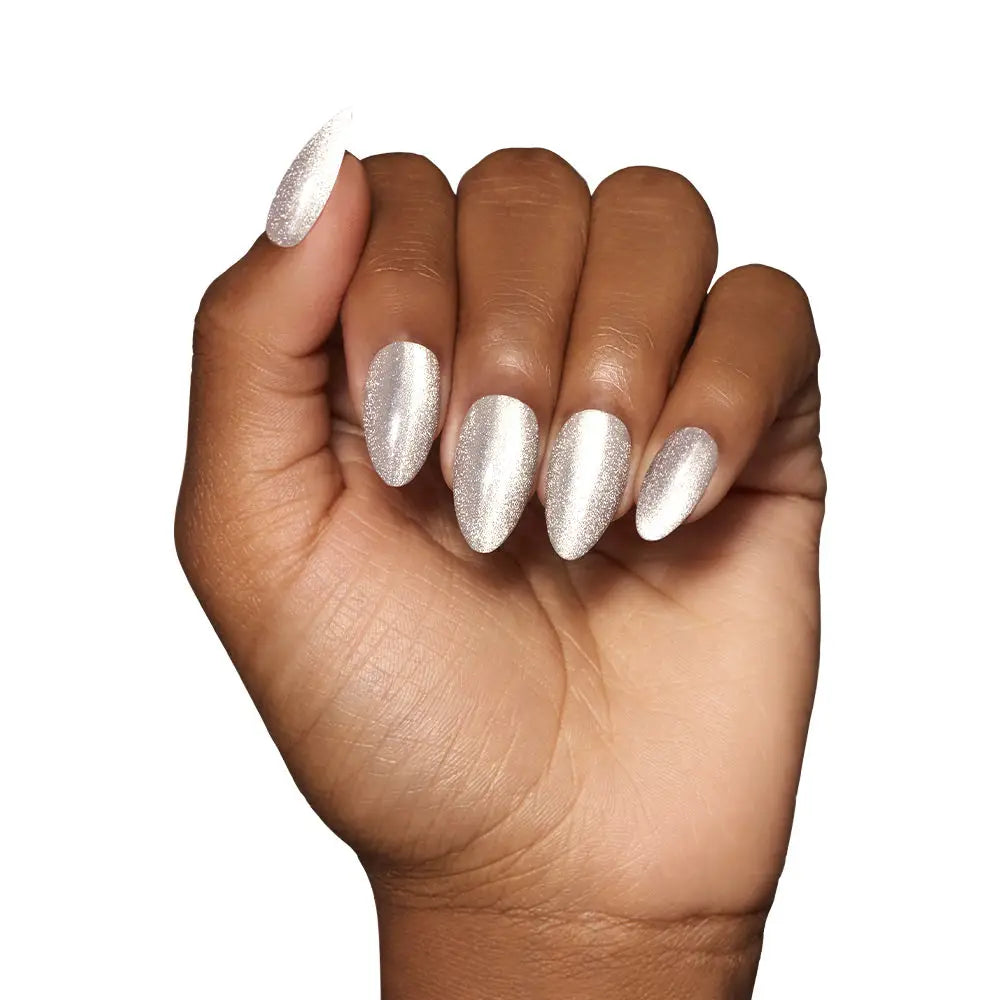 Oslo Press-On Nails | Short Almond | Silver Glossy Nails