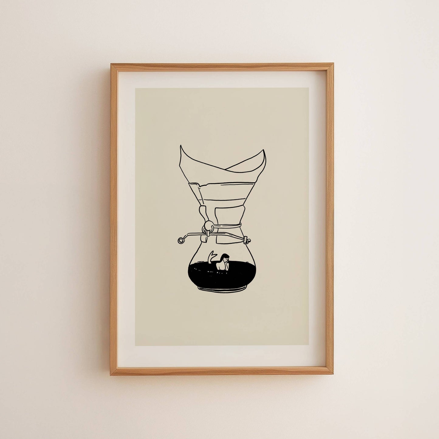 Pour Over Coffee & Mermaid Minimal Art Print